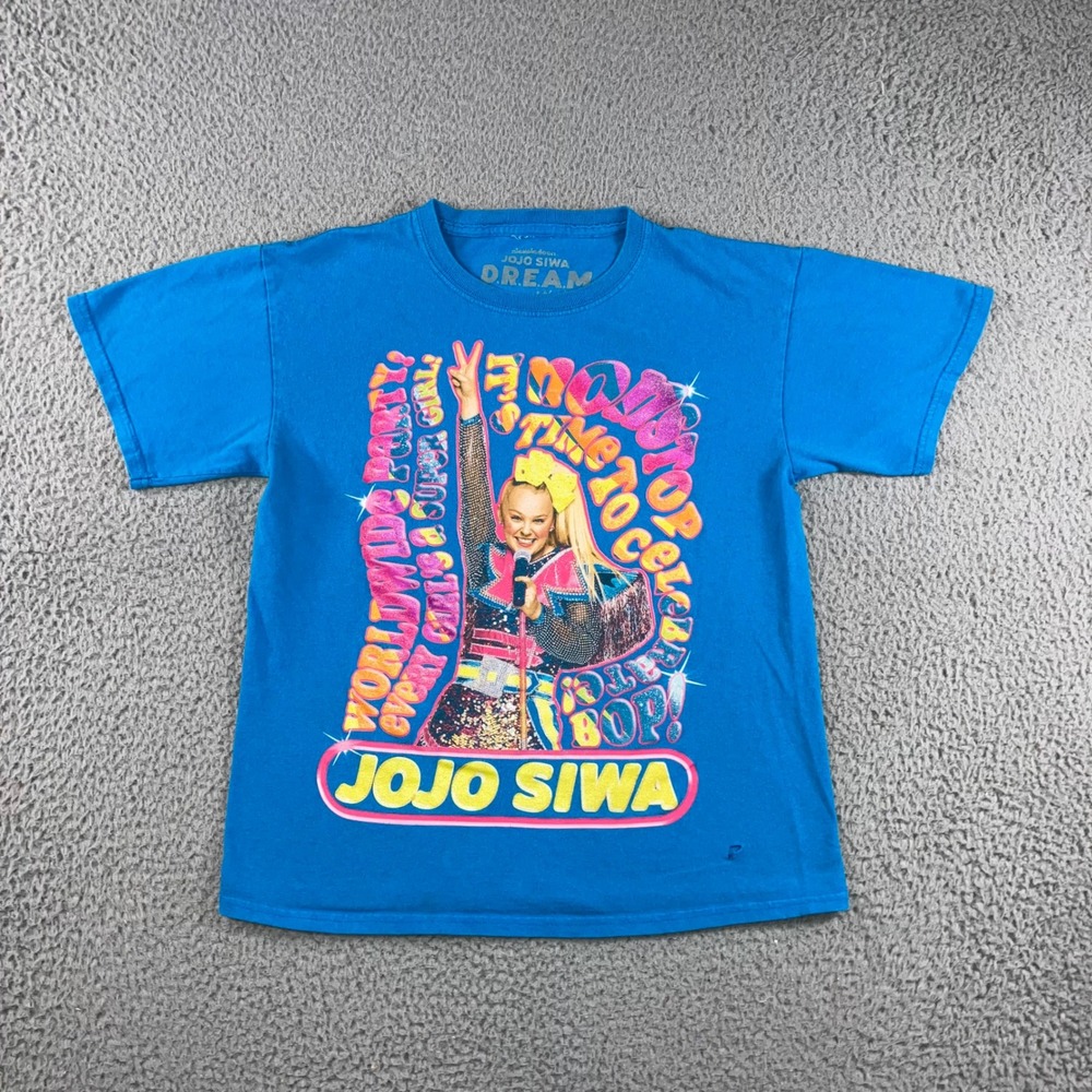 JoJo Siwa Graphic Tee Girls Large Blue DREAM Tourโ Nonstop Party Nickelodeon